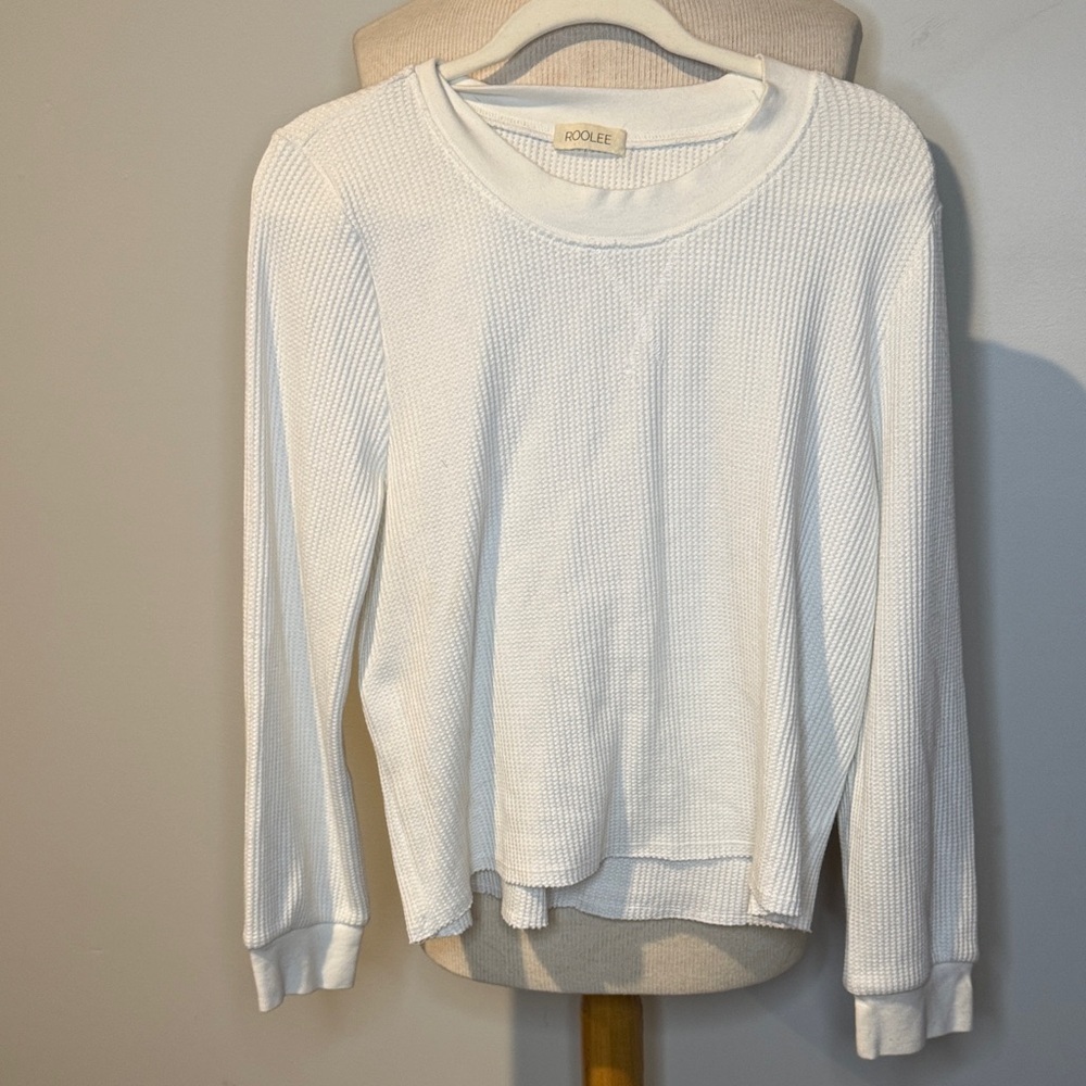 Roolee White Waffle Knit Sweatshirt/top sz M/L